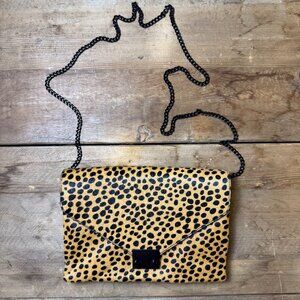 Loeffler Randall | Clutch Bag w/ Chain Strap | Cheetah Print Haircalf Fur